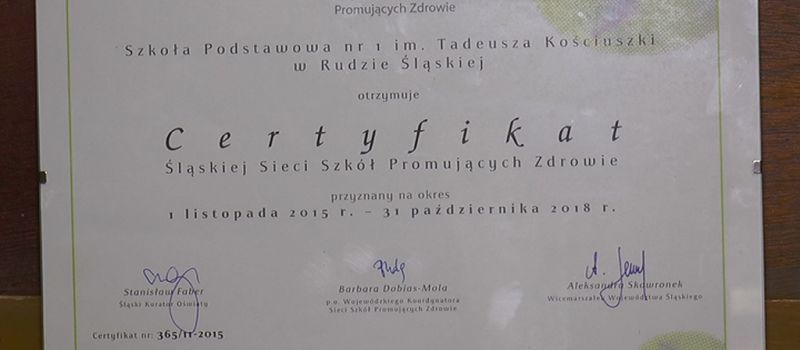 SP nr 1 w Śląskiej Sieci Szkół Promujących Zdrowie
