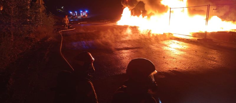 Nocny pożar na budowie Trasy N-S w Rudzie Śląskiej